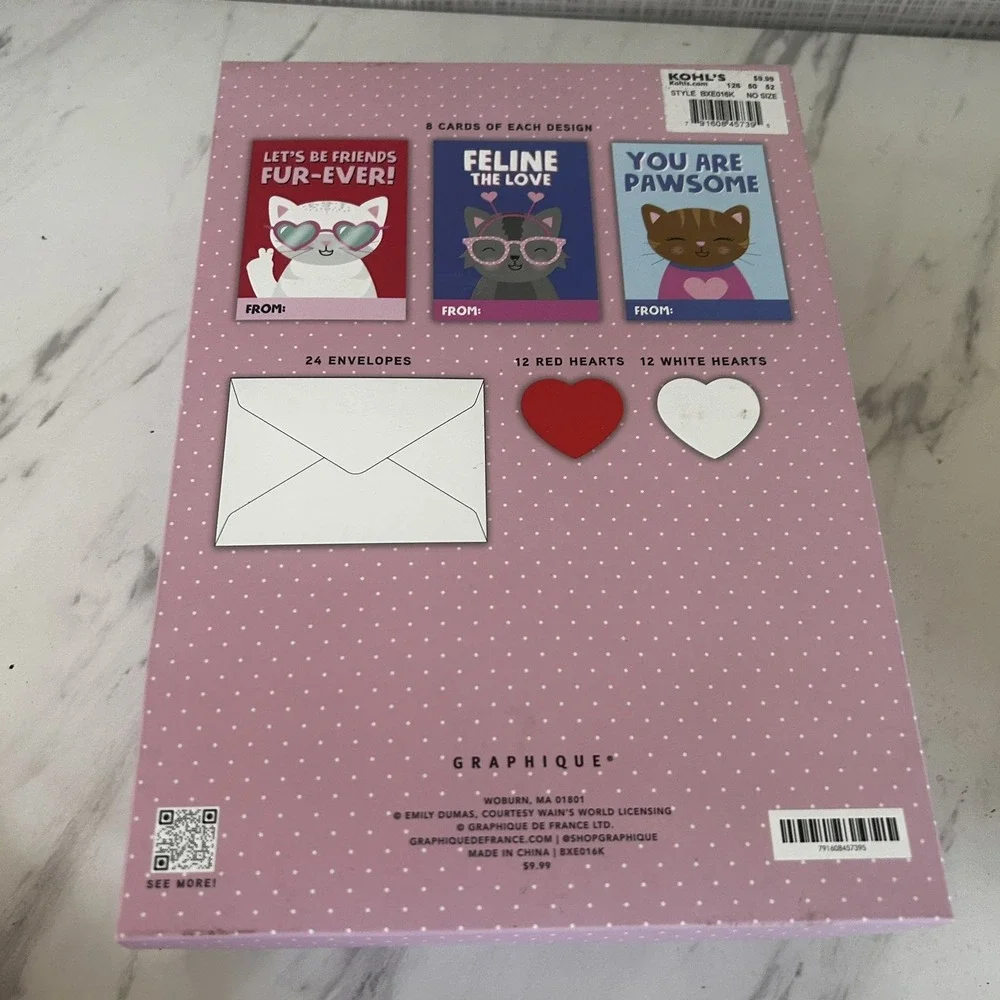 Valentine Card Kits 2024 Lot of 3 Packages 24 Cards Erasers Kohl's Cats Cheetahs